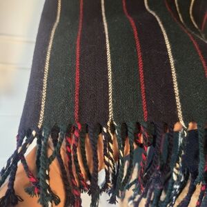 Johnstons of Elgin Green and Red Striped Wool Scarf